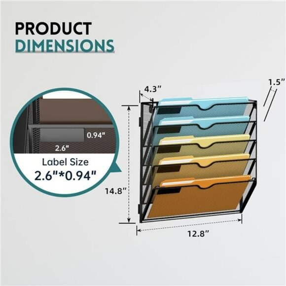 Wall mounted file organizer 5 tier mesh hanging mail holder office rack - Picture 2 of 8